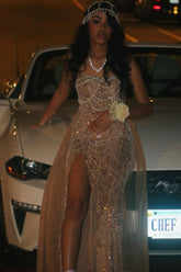 27DRESS Strapless Sleeveless Formal Sequined Evening Dresses with Beading
